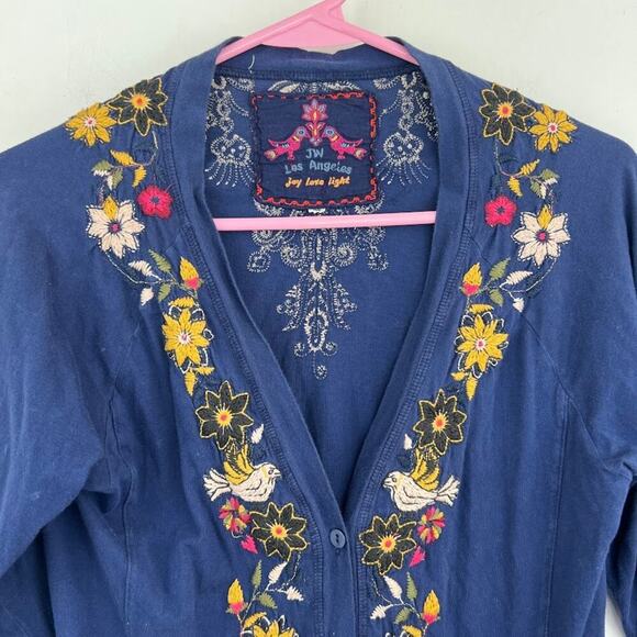Johnny Was Blue embroidered button up long sleeve cardigan womens size medium - Picture 2 of 7